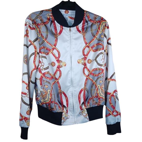 WD.NY Jackets & Blazers - Vintage WD•NY Baroque Equestrian Bomber Jacket Large Gold Chain & Bridle Print